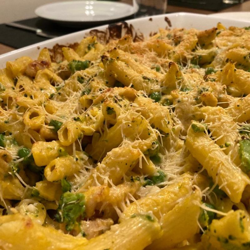 penne gratinés, béchamel de légumesde légumes